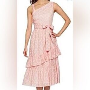 Violet Weekend Red‎ White Tiered One Shoulder Dress Light 100% Cotton Lined XL